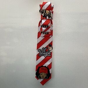 Chic Red and White Upcycled Tie with 1913 Embellishments